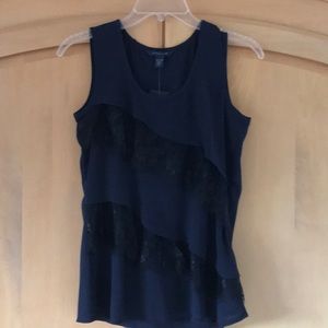 Tommy Hilfiger NWT Navy w/Black Lace Ruffle Top XS